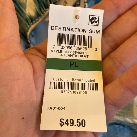 PL STYLE & CO NWT SLEEVELESS BUTTON BLOUSE SCOOP NECK TURQUOISE WHITE ABSTRACT - Picture 3 of 8